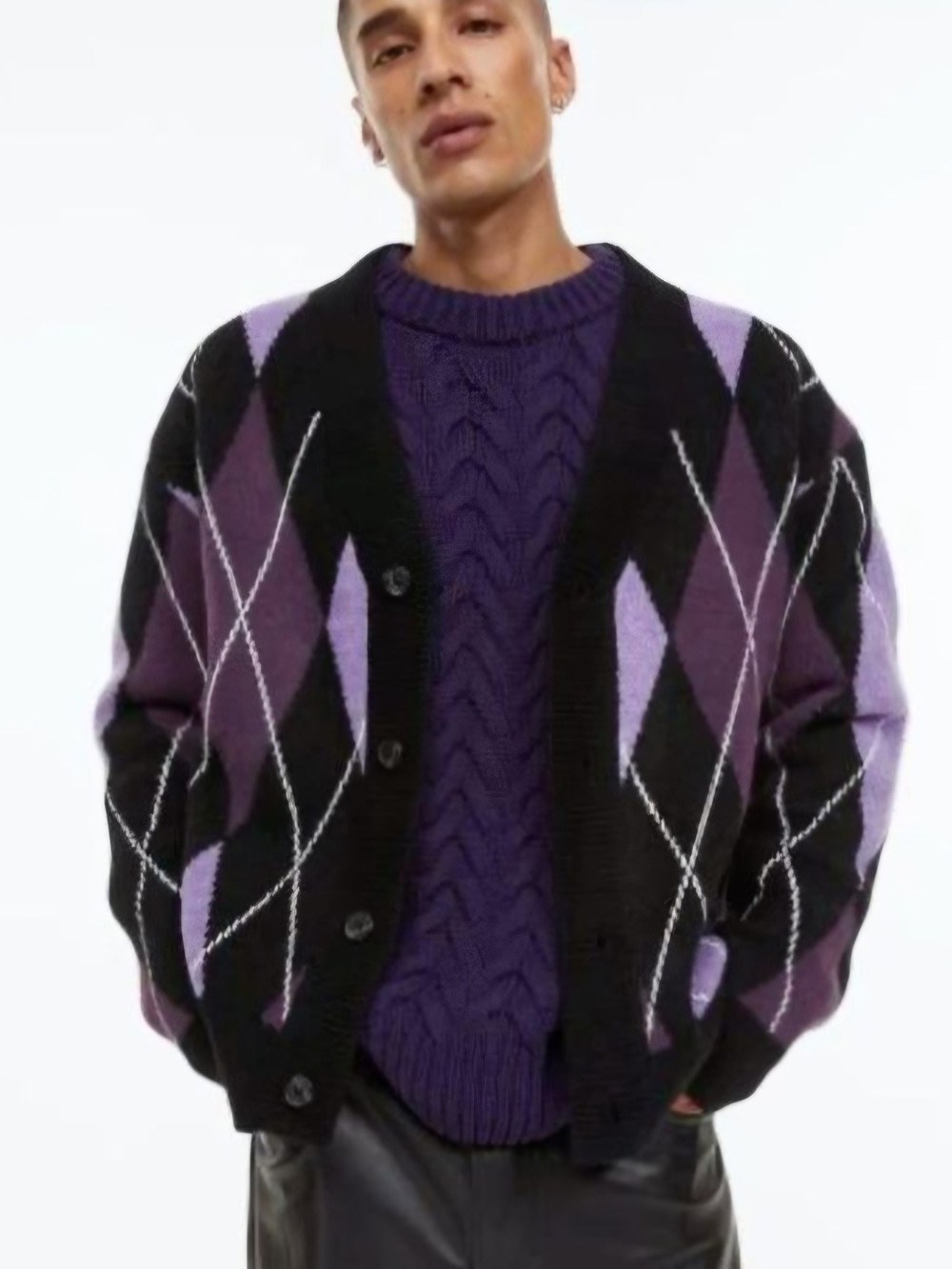 H&M Purple and Black Argyle Cardigan